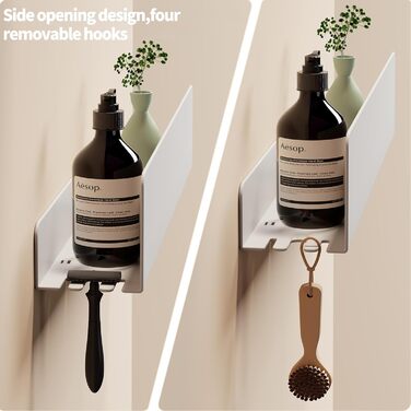 Полиця для душу без свердління, Органайзер для ванної кімнати 40 см, Полиця для душу з нержавіючої сталі з 4 знімними гачками, Тримач для шампуню для душу, Підвісна полиця, Полиця для ванної кімнати білого кольору