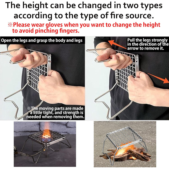 Портативний складаний гриль для кемпінгу Campingmoon над вогнем, роздільні печі, нержавіюча сталь 304 (дротяна сітка (MS-1011)) сріблястий