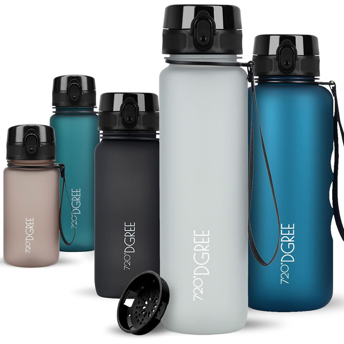 Пляшка для води 720DGREE 1л Sport 'uberBottle softTouch Sieb - Без BPA - Пляшка для води для універі, роботи, фітнесу, велосипеда, активного відпочинку, роботи - спортивна пляшка з тритану - легка, ударостійка, багаторазова (650 мл, світло-сірий - сірий С