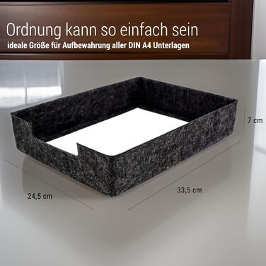 Лоток для документів LUXflair Felt DIN A4, розмір 33,5x24,5x7 см, темно-сірий, штабелюється, поверхня, що протирається. Лоток для листів, настільний органайзер для офісу та дому, темно-сірий 1