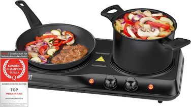 Перша в Австрії інфрачервона керамічна плита подвійна ВСІ види горщиків Подвійна конфорка 19см / 16,5см Варильна поверхня для переїзду, кемпінгу, дачного будинку - швидкий нагрів і плавне регулювання подвійний чорний