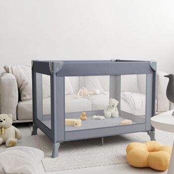 Дитяче ліжечко Dream N Play, складне дитяче ліжечко, складне та портативне для дітей вагою до 15 кг, компактне ліжечко для новонароджених та малюків, включаючи сумку для перенесення (сірий колір)