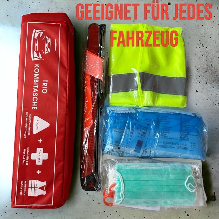 Автомобільна аптечка, включаючи аптечку автомобільну 2024 (червоний), 2024 tv geprft, inklusive Warndreieck und Warnwesten Auto -