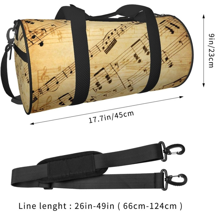 Спортивна сумка-мішок для подорожей з нотним принтом, чорна, універсальний розмір, дорожня сумка