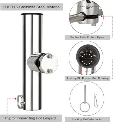 Тримачі для вудок з нержавіючої сталі для риболовлі, індивідуально закручений тримач для вудок, затискач для вудок, тримач для вудок для човна, тримач для вудок SUS316, 4 шт.