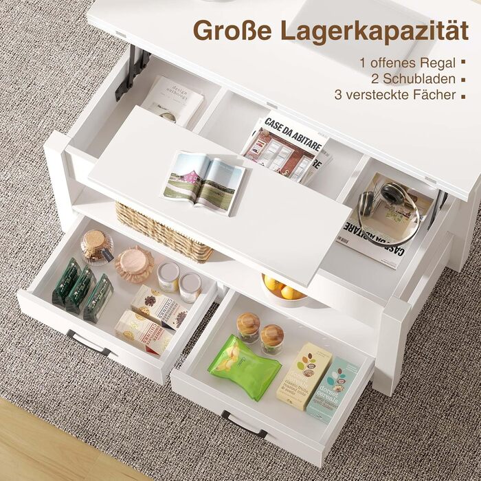 Журнальний столик Rolanstar з регульованою висотою, стіл для вітальні з шухлядою та прихованим відділенням, який трансформується в обідній стіл, дерев&39яний диван-столик 100 x 50 см, білий