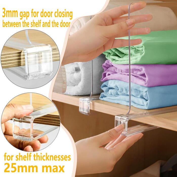 Прозорих акрилових роздільників для полиць, багатофункціональні роздільники для полиць, роздільники для полиць 30x20 см, роздільники для гардеробу для спальні, кухні, шаф та організації, 8 шт.
