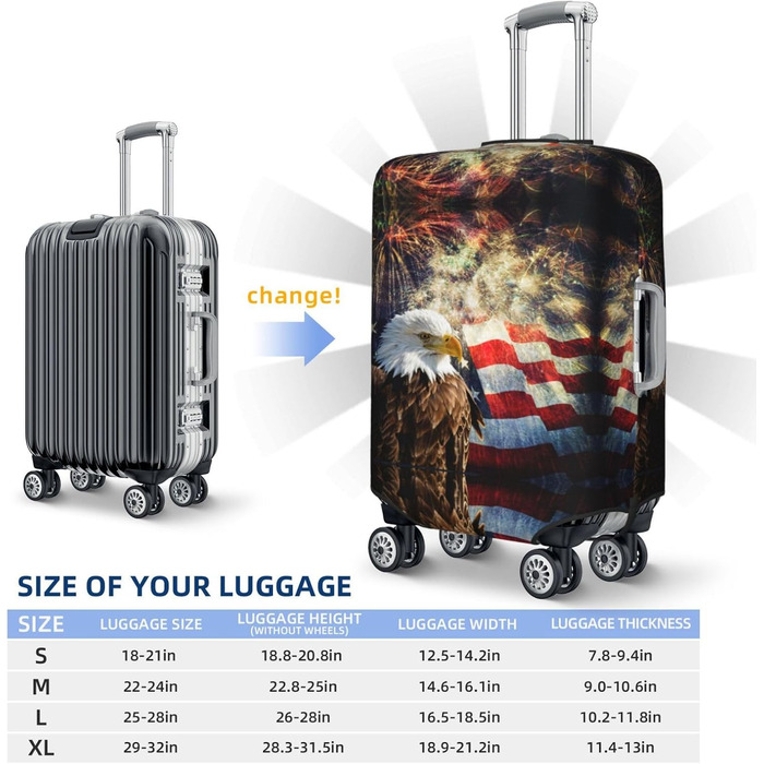 Чохол для валізи Пілотний кокпіт, захист від пилу та подряпин, принт з американським прапором, орлом та феєрверком, розмір 80 см