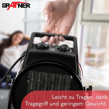 Керамічний вентилятор-обігрівач Grafner XXL потужністю 3000 Вт (3 кВт), 3 режими нагріву, автоматичний термостат, потужний турбонагрівач, PTC-елемент, захист від перегріву, електричний будівельний обігрівач, електричний обігрівач, обігрівач для наметів