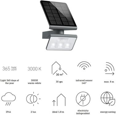 Сонячний світлодіодний світильник Steinel XSolar LS ONE антрацитовий, настінний світильник, датчик руху, нічник, сонячний садовий світильник, акумулятор 3000 мАг