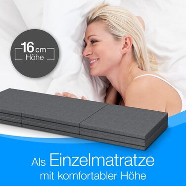 Розкладний матрац ELONEO 140x200 см з чохлом, висота 8 см, розкладний гостьовий матрац, розкладний матрац, розкладний матрац, ортопедична подушка, дорожній матрац, розкладне гостьове ліжко, розкладне ліжко, яке можна прати, 140 x 200 x 8 см, антрацит