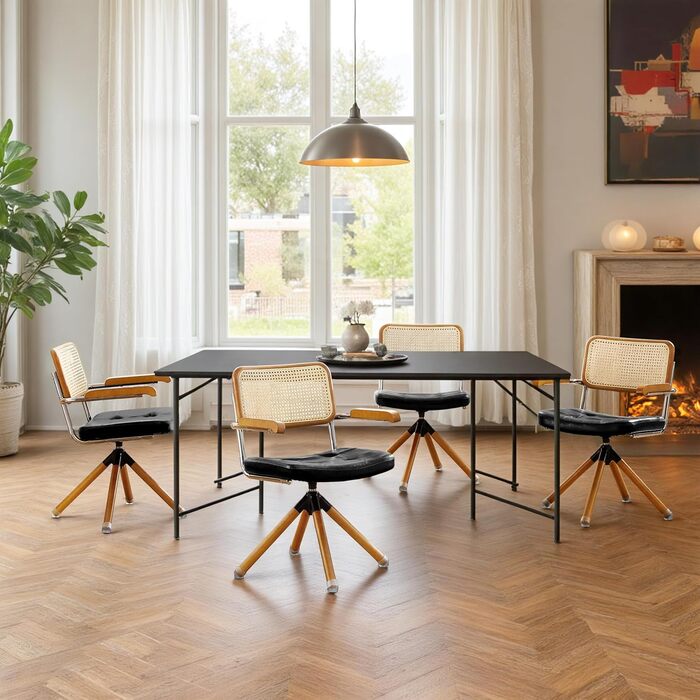 Письмове крісло Zouron з ротанга, чорне - обертове крісло в стилі середини століття без коліщаток, м&39яке офісне крісло зі штучної шкіри з дерев&39яними ніжками, акцентне крісло для домашнього офісу, вітальні, спальні, , чорного кольору