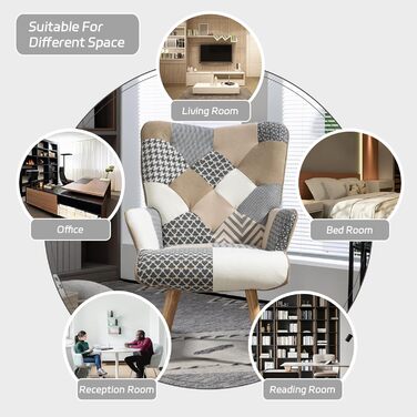 Крісло-реклайнер, лляне крісло-гойдалка з ніжками з масиву дерева, крісло-підголовник для вітальні, спальні, куточка для читання, сірий