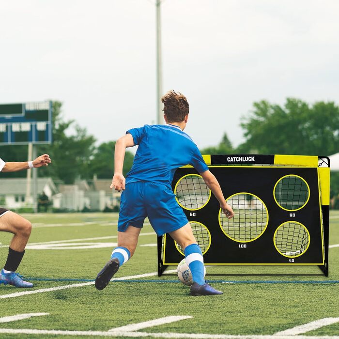 Футбольні ворота для саду, дитячі футбольні ворота 2 в 1, висувні футбольні ворота з лунками для ударів та сумкою для перенесення, кілки для землі, покращення - жовті - 120x90x90