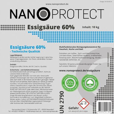 Оцтова кислота Nanoprotect 60 2 x 10 кг кліматично нейтральна, для чищення та видалення накипу