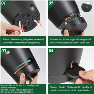 Пластиковий квітковий горщик T4U 16,5 см з системою поливу, набір із 6 самополивних кашпо з блюдцями, круглі кашпо для кімнатних та балконних садових рослин, сукулентів, кактусів, чорний 16,5 см чорний