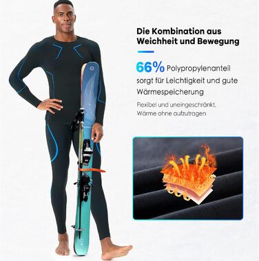 Чоловіча функціональна білизна, дихаюча лижна білизна, комплект довгої термобілизни для мотоциклізму, бігу, велоспорту, футболу, катання на лижах, чорний/синій, XL-XXL