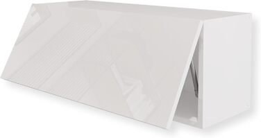 Настінна шафа, глянцевий білий, 90 x 35 x 32 см (Ш x В x Г), настінна шафа для вітальні, навісна настінна шафа, настінна полиця, шафа для документів, верхня шафа, відкривається натисканням, шафа для вітальні, біла, горизонтальна шафа, 90 x 35 x 32 см