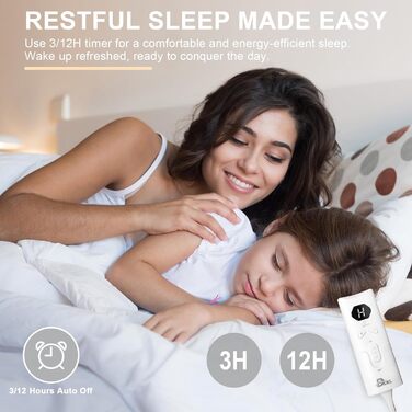 Підігріта ковдра DOEL 160x140 см, подвійна підігріта підковдра з 10 режимами нагріву, електрична підігріта ковдра з автоматичним вимкненням 3/12 годин, підігрів матраца, який можна прати в пральній машині, 220-230 В, 50-60 Гц, 115 Вт, білий