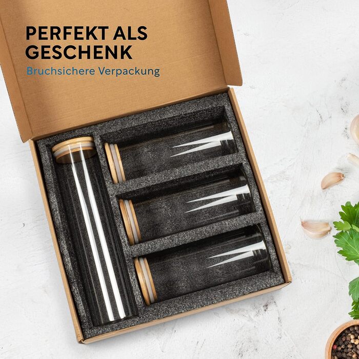 Банки для зберігання CLIDOR - Набір з 4 шт. (інноваційна товщина скла 3 мм) - Герметичні банки для зберігання з кришкою - Штабельо