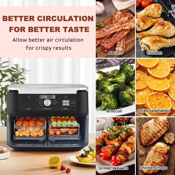 Аксесуари для фритюрниці BYKITCHEN для шухляди Ninja Flex AF500EU 10,4 л, 304 решітки для гриля Аксесуари для Ninja Foodi Flexdrawer Dual Zone AF500EU AF500EUCP, сумісні з Cecotec Dual 9000 9 л