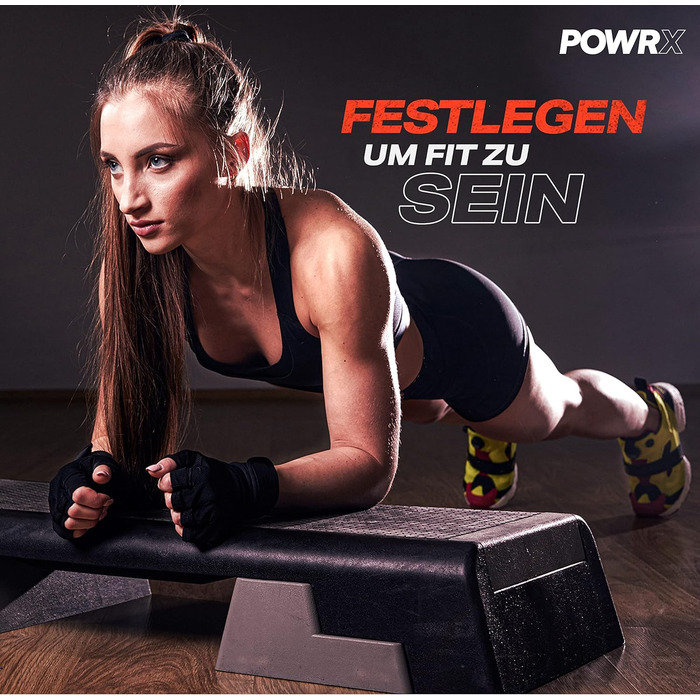 Професійний фітнес-степер POWRX Aerobics (89 x 34 см) Тренування на степері вдома або в тренажерному залі Регульована висота Нековзка поверхня Елегантний чорний колір