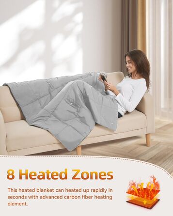 Бездротова ковдра з підігрівом та батареєю 7,4 В для чоловіків та жінок, електрична грілка FERNIDA, портативна шарф-підігрів для дому, офісу, подорожей, походів, сірого кольору