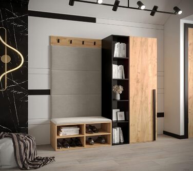МЕБЛІ КРИСПІЛЬ Шафа-купе MIRO Комплект 1 з м'якими панелями Сучасний дизайн (Маніла 02 (Крем), Дуб крафт-золото Чорний матовий) Ду