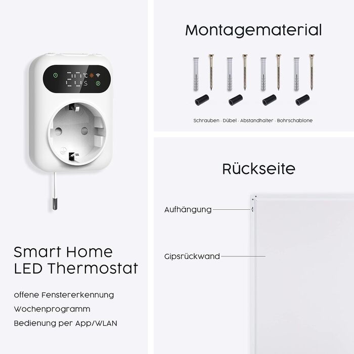 Інфрачервоний обігрівач Knighaus - 130 Вт із сертифікацією TV SD 5-річна гарантія виробника Подвійний захист від перегріву Для настінного монтажу Включає розумний термостат та застосунок