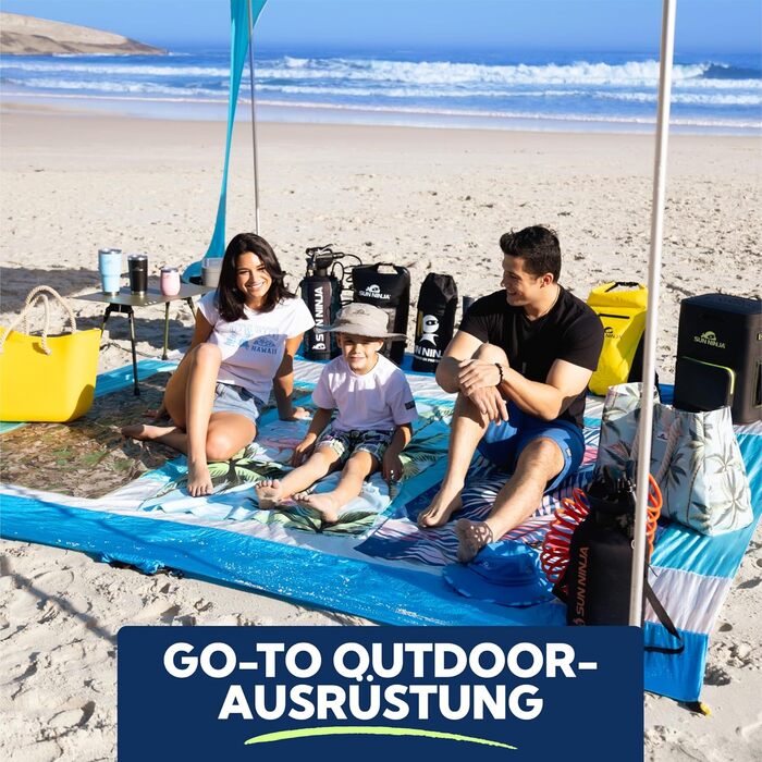 Пляжний намет SUN NINJA з UPF 50 - Сонячний навіс, пляжне вітрило з лопатою для піску та кілочками - Пляжний намет для немовлят із захистом від ультрафіолету 50 - Пляжний намет для 4 осіб - Бірюзовий