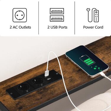 Консольний столик із зарядною станцією, столик для передпокою, вузький консольний столик, столик для передпокою, вітринний столик, бічний столик для вітальні, передпокою, вінтажний коричневий та чорний ACTHR151UE01S2V 2 Коричневий