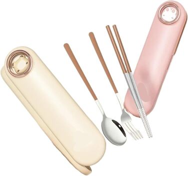 Універсальний портативний набір посуду з нержавіючої сталі 304 для подорожей та пікніків на природі, включаючи столові прибори, ложку, виделку та палички для їжі, з милою коробкою для зберігання (3 предмети)