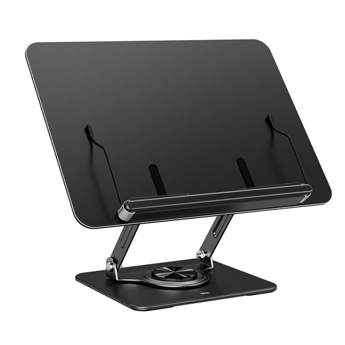 Підставка для читання та роботи з ноутбуком, ергономічний тримач для книг, регульована конструкція з еластичними затискачами для нот, рецептів, планшетів, чорний колір, 01