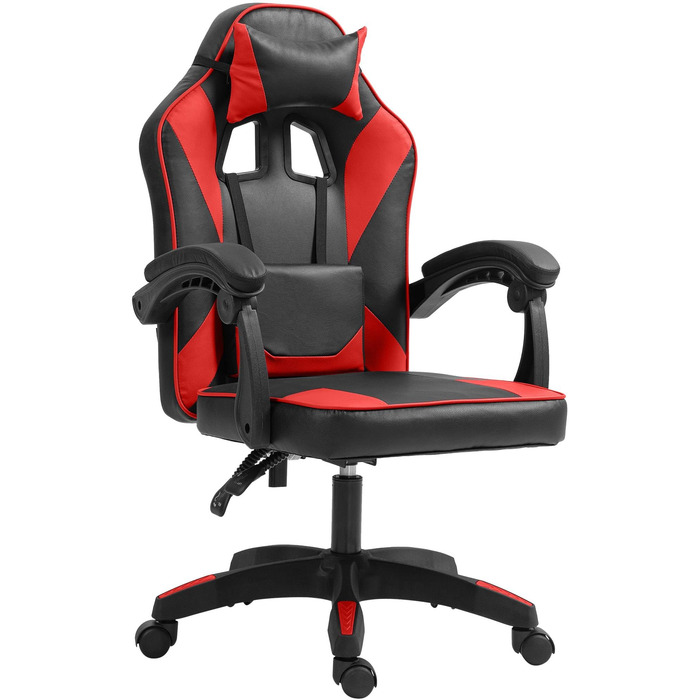 Офісне крісло CLP Orkney Ергономічне ігрове крісло з оббивкою зі штучної шкіри Робоче крісло з регульованою спинкою та підголівником, колір чорний/червоний