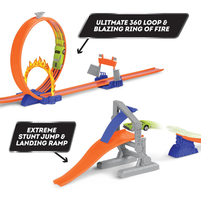 З гоночним автомобілем, петлею, вогняним кільцем, трасами, рампою іграшковий набір автомобіля для дітей від 3 років (16 предметів)