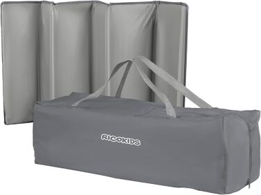 Дитяче ліжечко Ricokids, портативне, манеж, 125x65x78 см, вантажопідйомність 15 кг, складне, два колеса з гальмами, знімний бічний вхід, матрац, сумка, світло-сіре ліжечко, колір Hellgrau