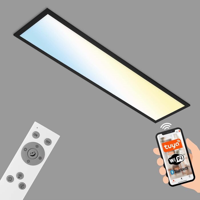 Розумна світлодіодна стельова панель BRILONER Smart Home, сумісна з Alexa, регулювання колірної температури (теплий-холодний білий), 100x25x6,6 см, чорна