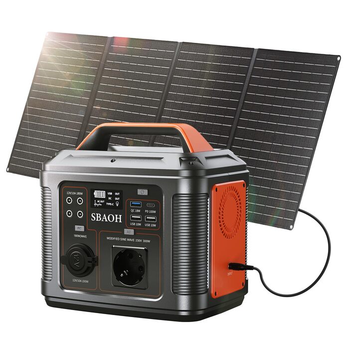 Портативна електростанція із сонячною панеллю 60 Вт, сонячний генератор SBAOH 296 Втгод з вихідною потужністю 300 Вт, мобільне джерело живлення для саду, подорожей, кемпінгу, автофургона, аварійної служби, сонячна панель 300 Вт 60 Вт
