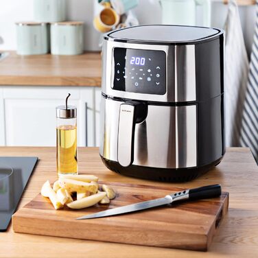 Фритюрниця, 5,5 л, швидка циркуляція повітря, потужність 1400 Вт, кошик з нержавіючої сталі, фритюрниця для здорового приготування, сенсорний екран, світлодіодний цифровий дисплей, панель керування з інтегрованим попередньо встановленим меню.