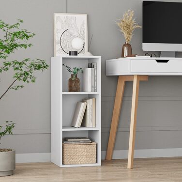 Книжкова полиця з 3 відділеннями, книжкова шафа, окремостояча полиця, офісна полиця для вітальні/кабінету, 30 x 30 x 80 см, біла