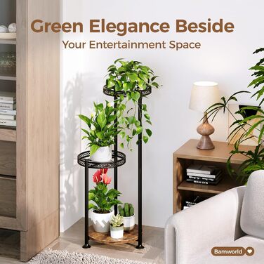 Багаторівнева металева підставка для рослин Bamworld сучасна кімнатна підставка для рослин компактна полиця для рослин, чорний квітковий табурет як сходи для рослин