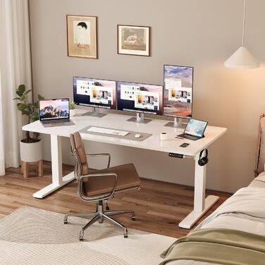 Стіл з регульованою висотою COMPLETE TABLETOP Електричний стіл з регульованою висотою та функцією пам&39яті Комп&39ютерний стіл для роботи сидячи/стоячи 110 x 53 см Білий