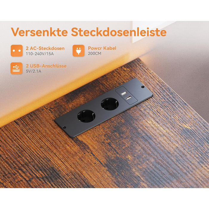 Письмовий стіл Coleshome з тканинними шухлядами, 130x48 см, комп&39ютерний стіл з 2 розетками та 2 портами USB для зарядки, ПК-стіл з полицею, двосторонній офісний стіл для офісу, вітальня, коричневий, 130x48x75,7 см