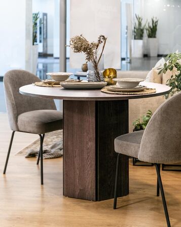 Обідній стіл Selsey, круглий стіл, діаметр 104 см, кухонний стіл Hexa, горіх Вісконсин