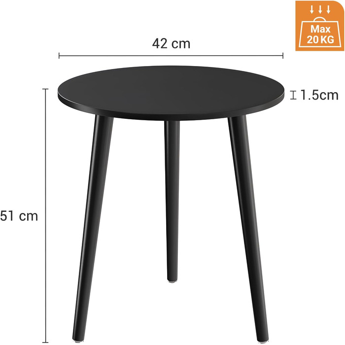 Приставний столик APICIZON, круглий журнальний столик Ø 42 см, висота 51 см, диванний столик з ніжками з масиву дерева, скандинавський стиль, дерев&39яна тумбочка/приставний столик для вітальні, спальні, чорний