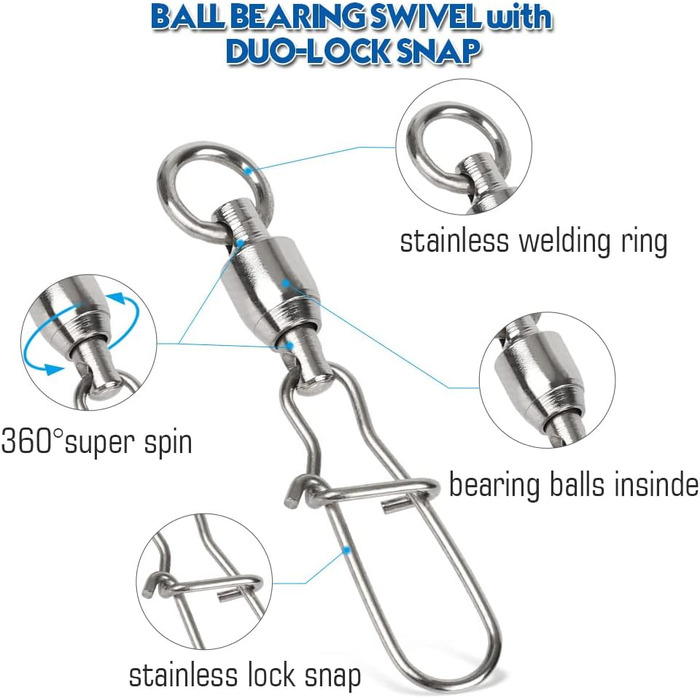 Морська риболовля з нержавіючої сталі з морською нержавіючої сталі Шарнирний підшипник Snap Fishing Аксесуари для спінінгової риболовлі, 9Tong Ball Bearing Snap Fishing Snap Fishing Rolling Snapot