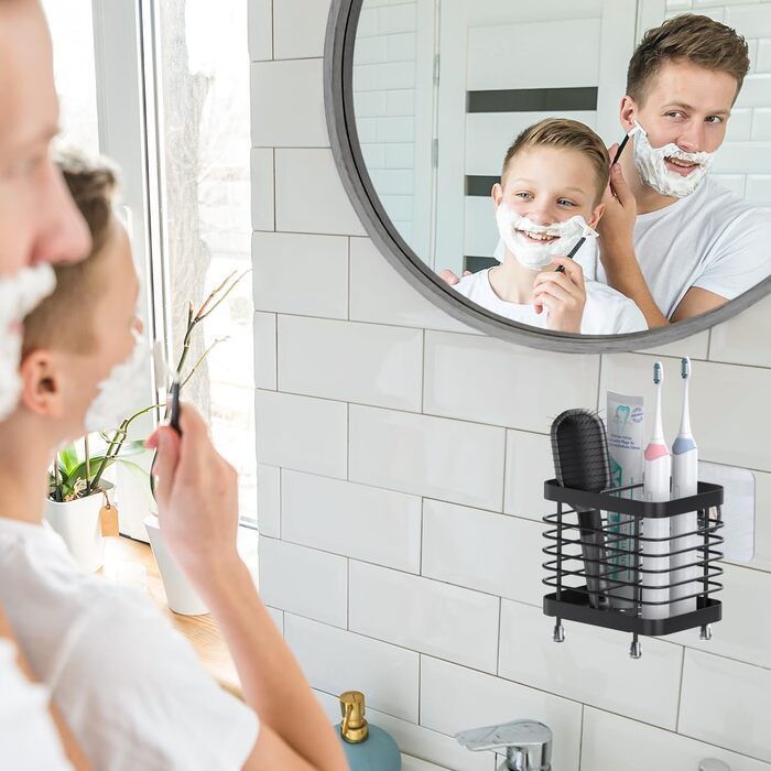 Тримач для зубної щітки Luxspire, тримач для електричної зубної щітки з нержавіючої сталі, настінний тримач для зубної щітки без свердління зі зливними отворами для органайзера для зубної пасти у ванній кімнаті, тримач головки для зубної щітки, чорний