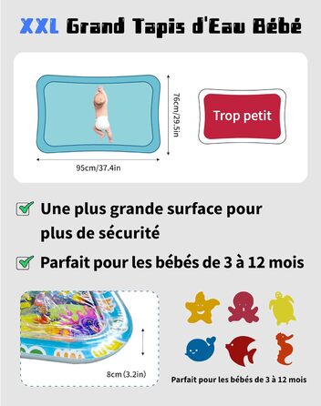 Водний килимок Дитячий водний ігровий килимок BPA Free 95 x 76 см великий водний ігровий килимок для дитини від 3, 6, 9 до 24 місяців, Aqua Mat Baby Sensory Montessori Baby Toy Time Livemy Time, килимок для повзання
