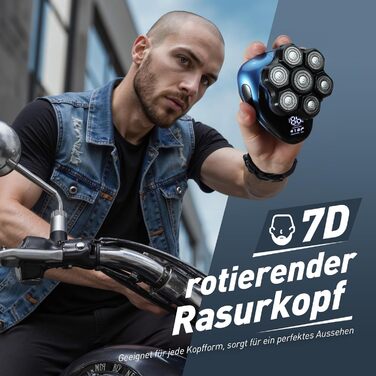 Бритва для лисих чоловіків, знімна бритва для голови та обличчя FitSan 7D, вологе/сухе гоління IPX7 зі світлодіодним індикатором, водонепроникність та акумуляторний набір для догляду за тілом Type-C