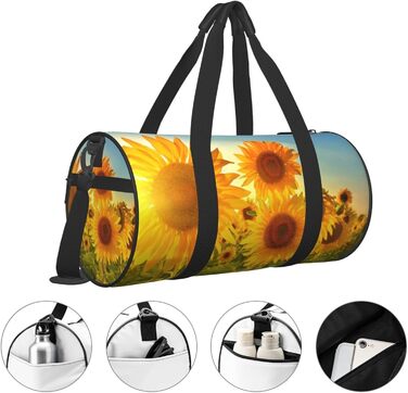 Спортивна сумка для подорожей, чорна, з принтом соняшникового поля, універсальний розмір